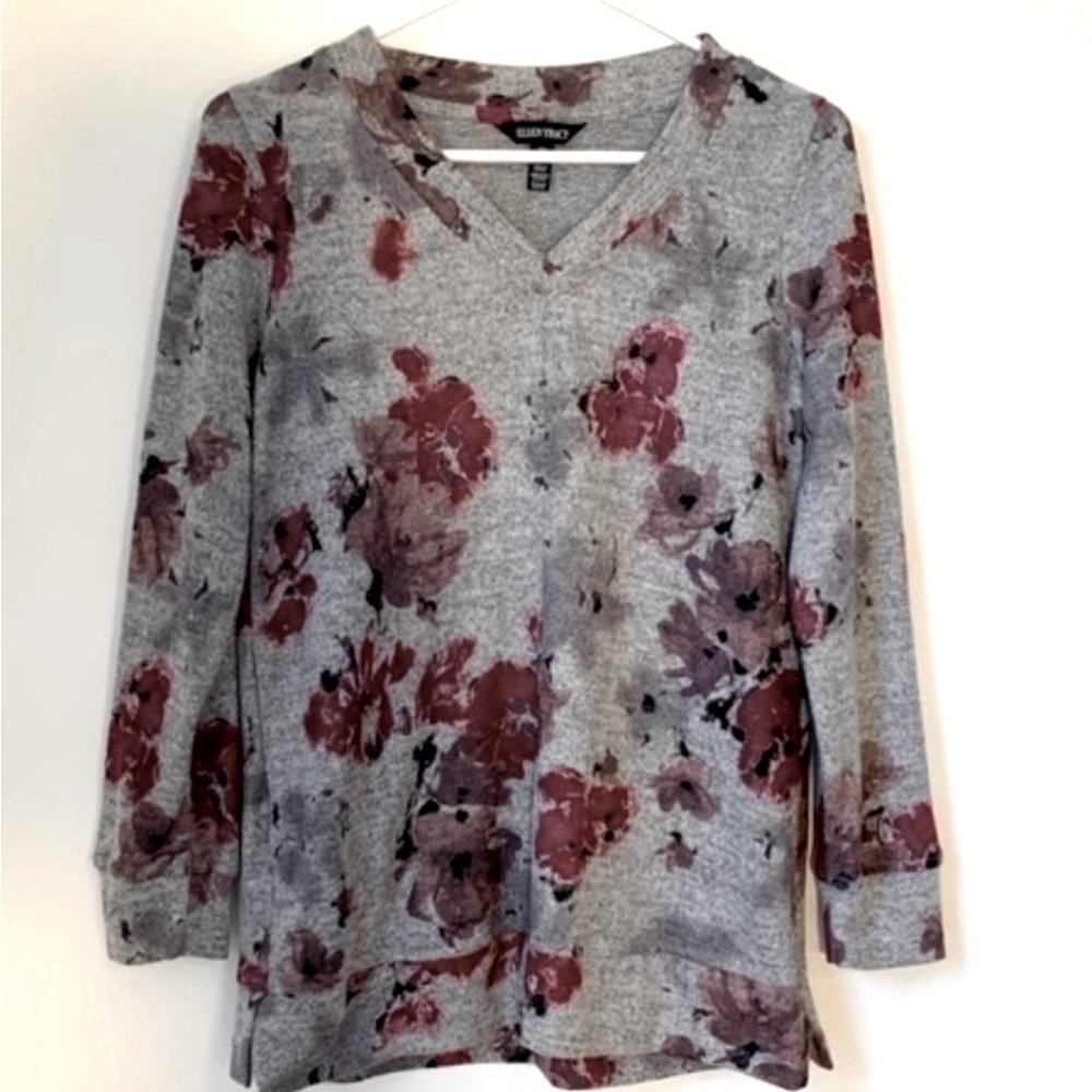 Ellen Tracy Romance Dark Floral Soft Lightweight Sweater w/ Pockets Relaxed Smal